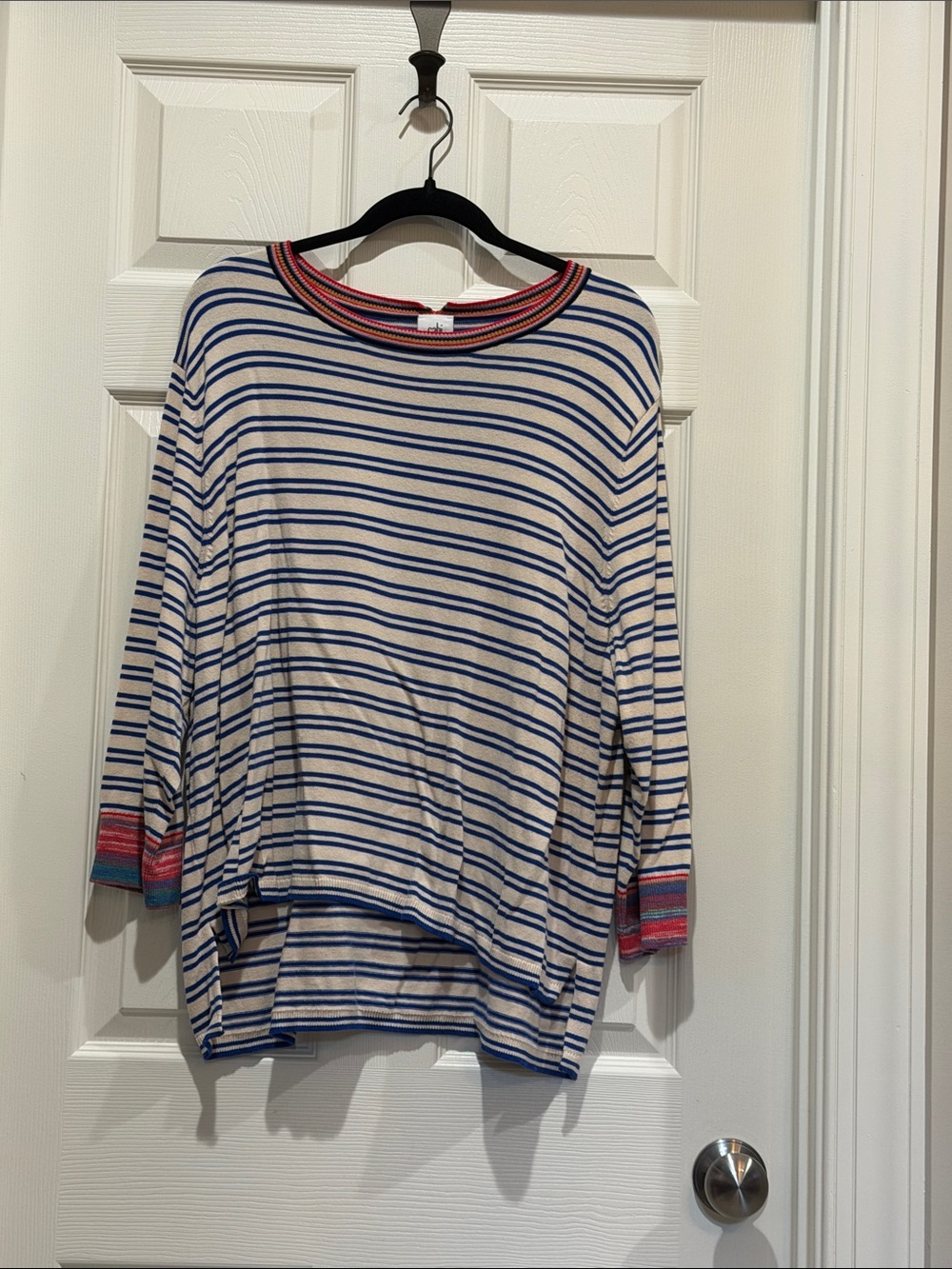 Striped Boatneck Cotton-Blend Top in Cream and Blue